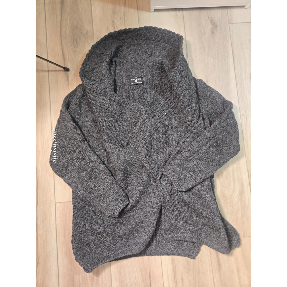 The Irish Store Virgin Merino Wool Wrap Front Cardigan Sweater Gray Women's